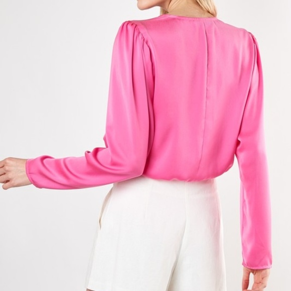 Neon Night Satin Surplice Bodysuit in Hot Pink - Picture 7 of 8